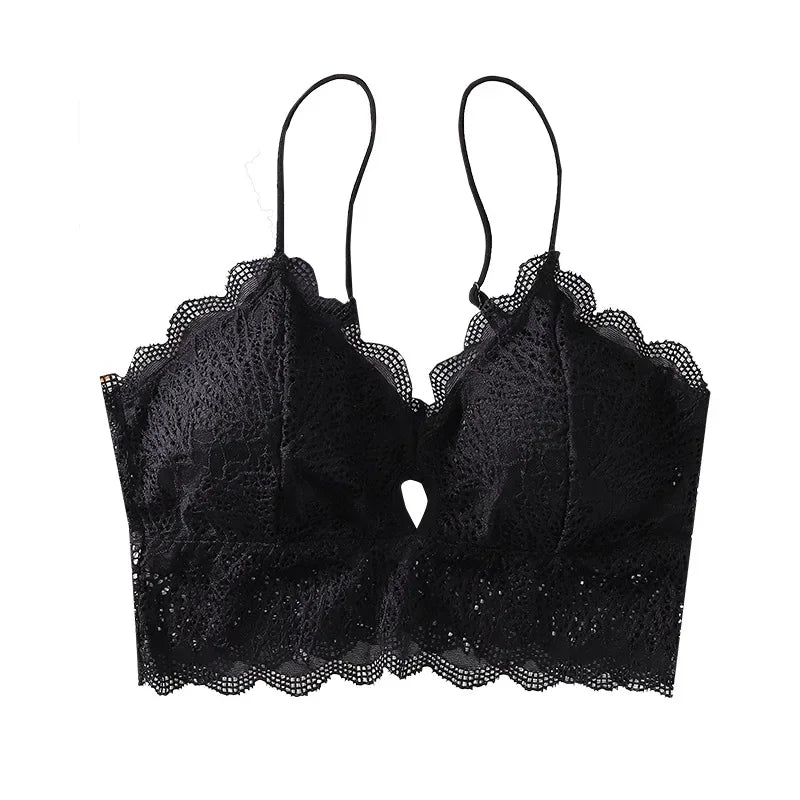 Floral Lace Bra Top U Back Bralette Seamless Underwear Tube Bra elegant Lingerie Female Removable Pads No Wire Brassiere