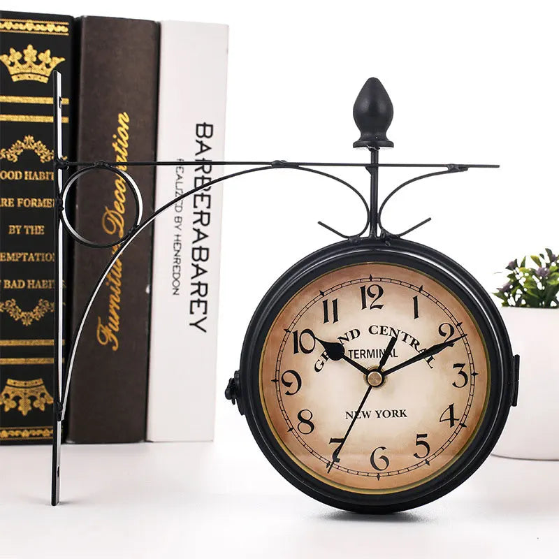 Double-Sided Vintage Wall Clock Creative Double-Sided Home Clock for Enjoying European Retro Style