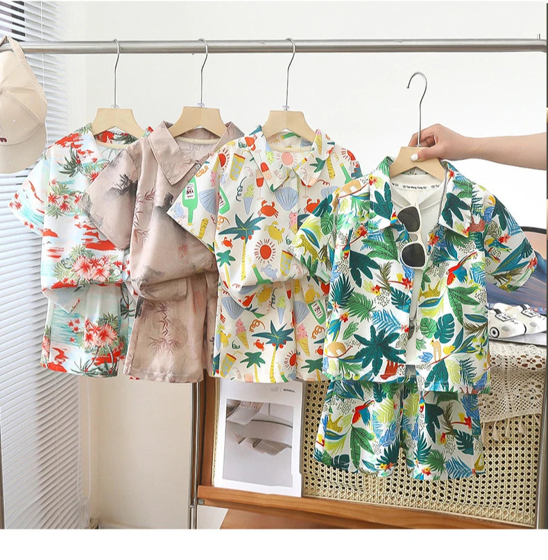 Somenie Boys Summer Shirt Set Clothes Infant Vacation Style Thin Short Sleeve + Shorts 2 Piece Kids Clothes Trend 2025