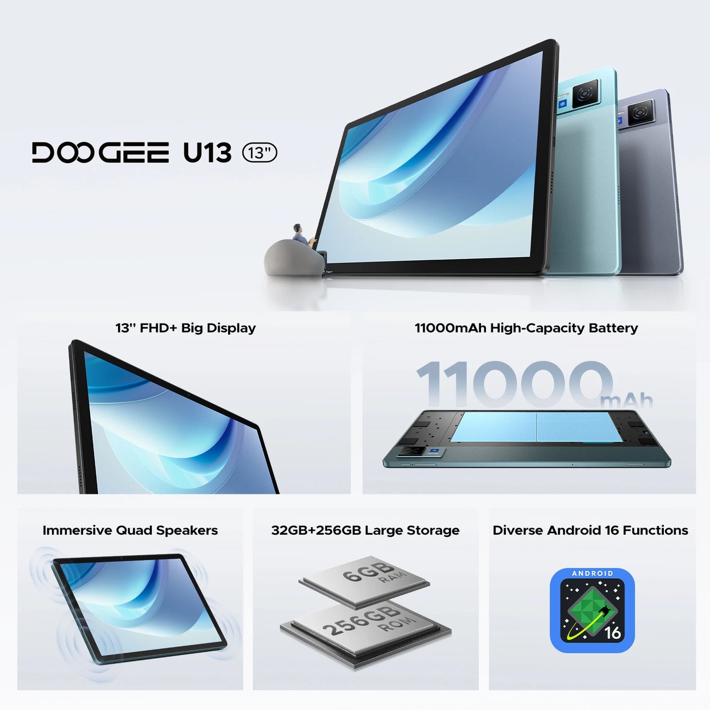 DOOGEE U13 Ultra Slim Tablet - Speicher 6GB RAM 256GB Akku 11000mAh