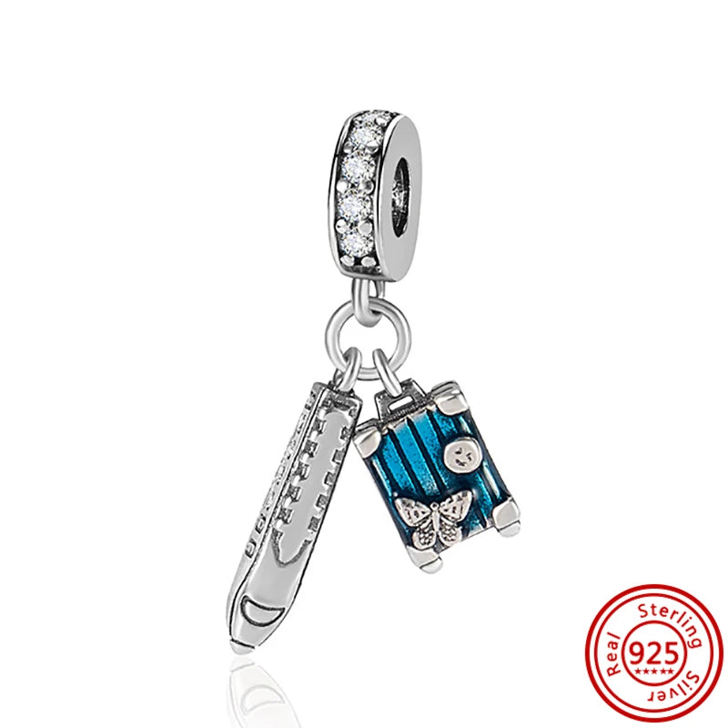 925 Silber Einkaufstasche Koffer Reisepass Handtasche Kamera Liebe Reise Leben DIY Perlen für Original Pantaro Charms Armband Schmuck