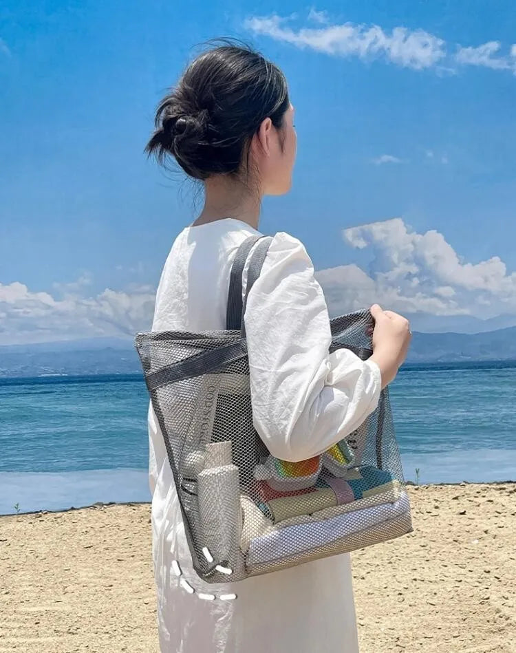 Beach Storage Bag Large Handheld Single Shoulder Swimming Pouch Large Capacity With Inner Network Folding Organizer Package