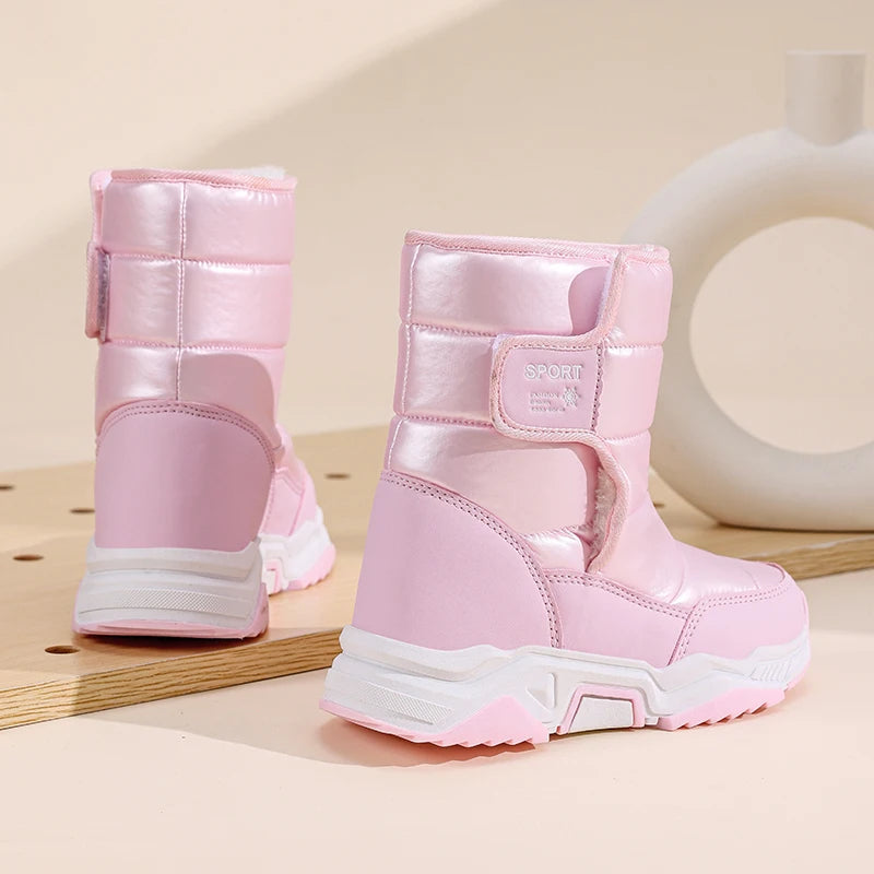 Neue Kinder Schnee Stiefel Winter High-top Warme Baumwolle Schuhe für Kinder Jungen Mädchen Warme Plüsch Futter Stiefeletten anti-skid Wasserdicht