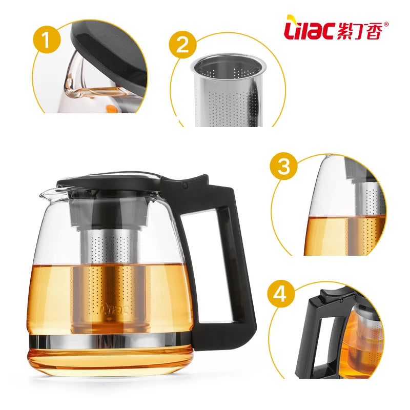 Lilac 2000ml Filterable Heat-resistant Thickened Glass Teapot 2025 New High Quality Glass Chinese Tea Pot Heatable Glass Tea Set