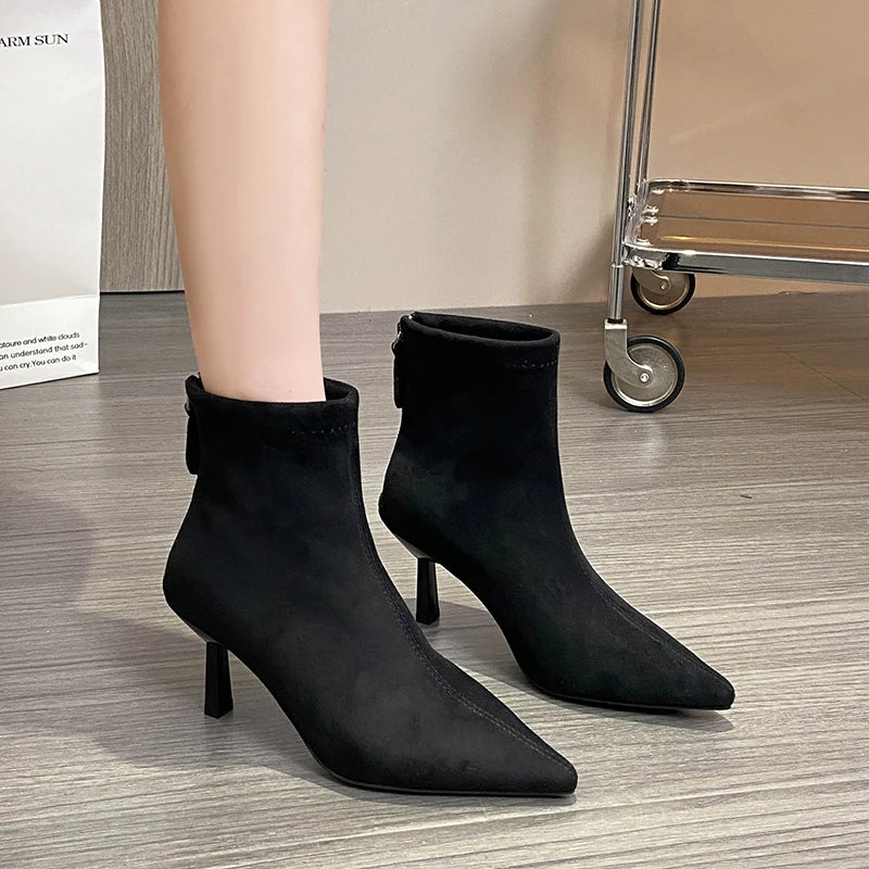 Ghete vintage Ohmmayby, toc subțire - înălțimea tocului 5-8 cm, până la gleznă, căptușeală din fleece