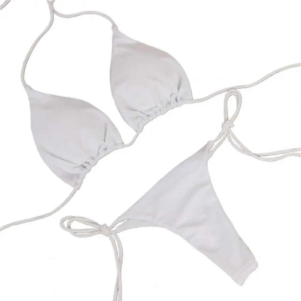 2 Stück Bikini Set - Elegant Bikinis Einfarbig Halter Neck Strap Tanga Brazilian - Schwimmbekleidung Badeanzug Frauen Schwimmanzug Set Strand