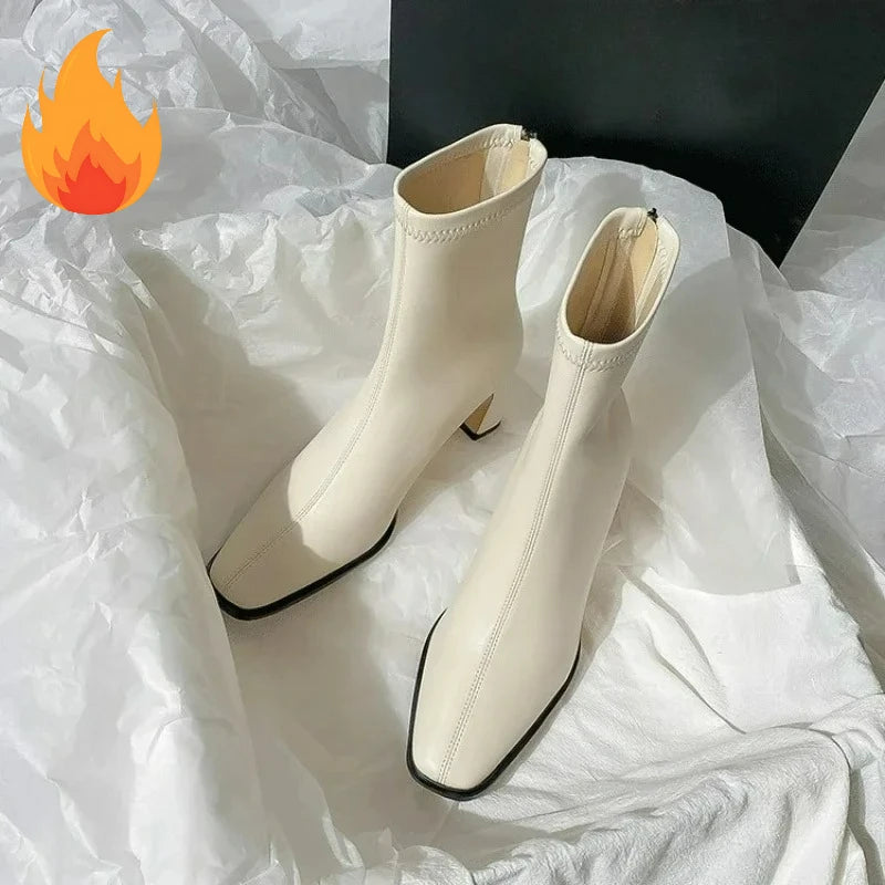 Ghete Chelsea din piele ecologică KTCZ cu fermoar, vârf pătrat - mărime EU 36-41, înălțime toc 5,5 cm, lungime ax 9 cm