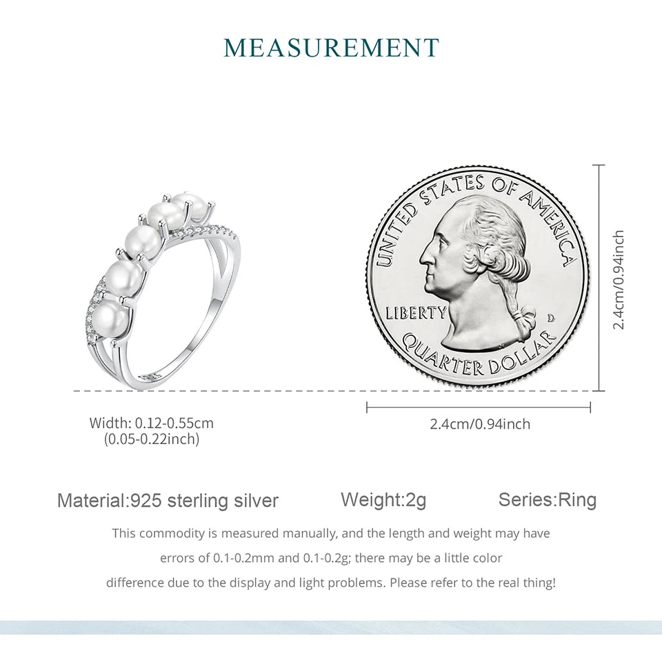 BISAER 925 Sterling Silver Pearl Ring Double Layer White Gold Zircon For Elegant Women Wedding Engagement Original Fine Jewelry