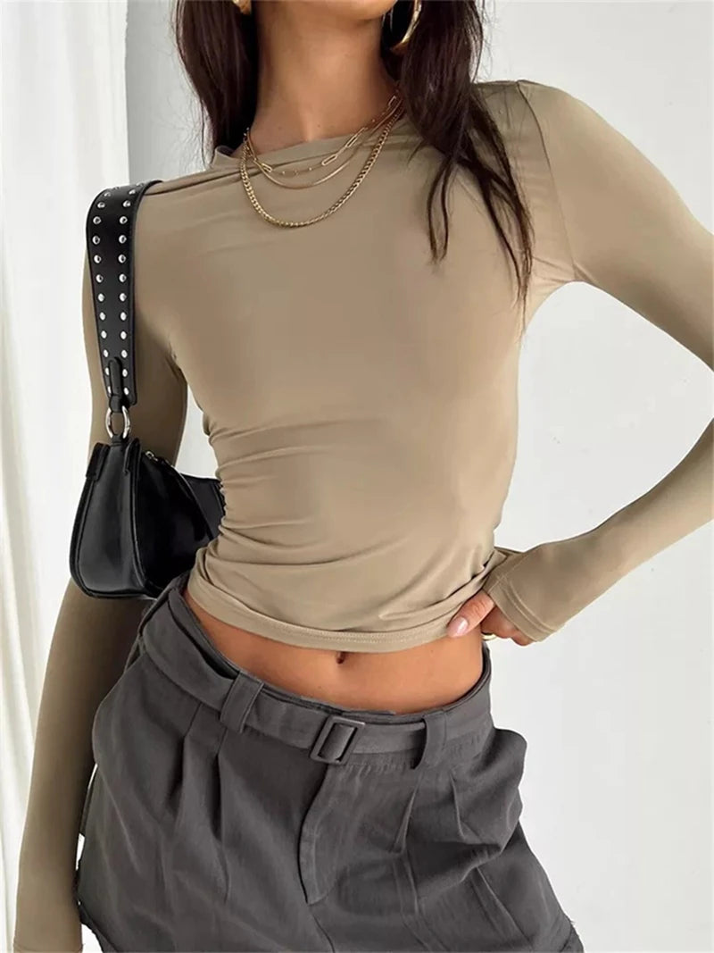 Women Long Sleeve T-Shirts Spring Autumn Slim Fit Casual Pullovers Female Streetwear O Neck Base Tops Tees Y2K Clothes T Shirt