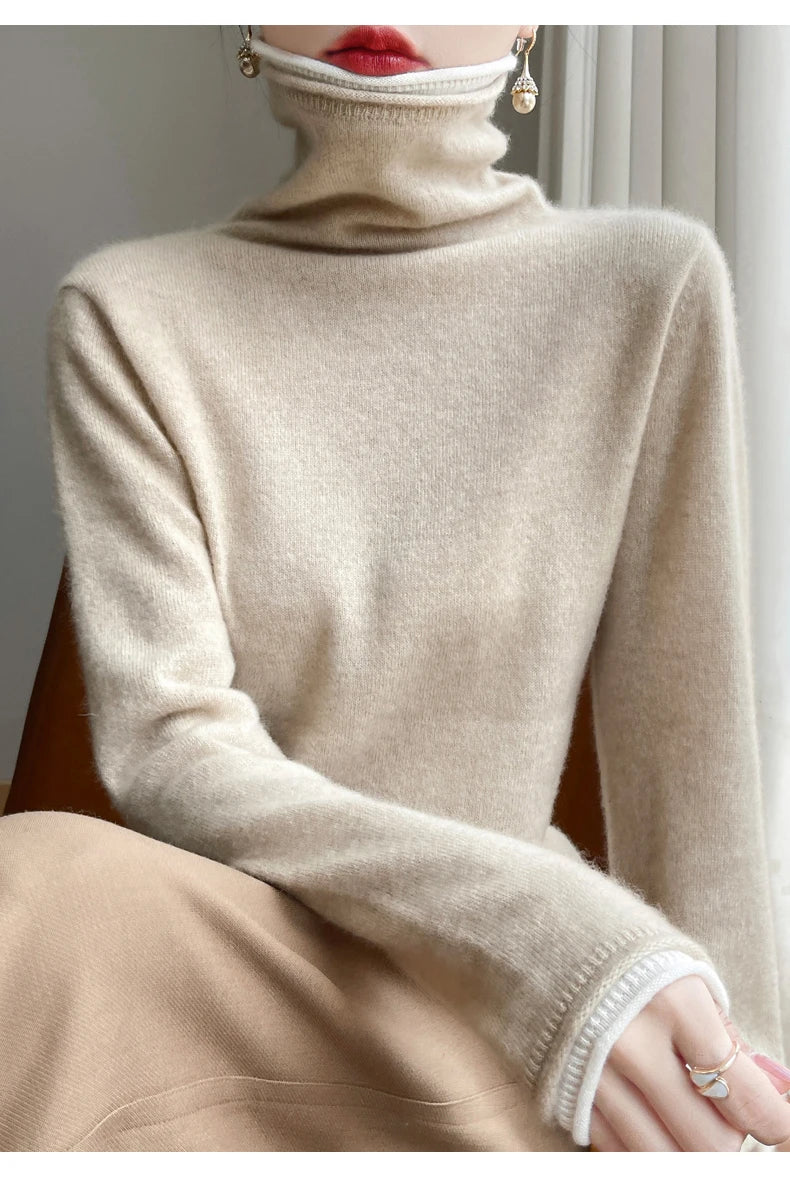 SHUANGYANROADCN Merino Rollpullover - Größe M, Merinowolle