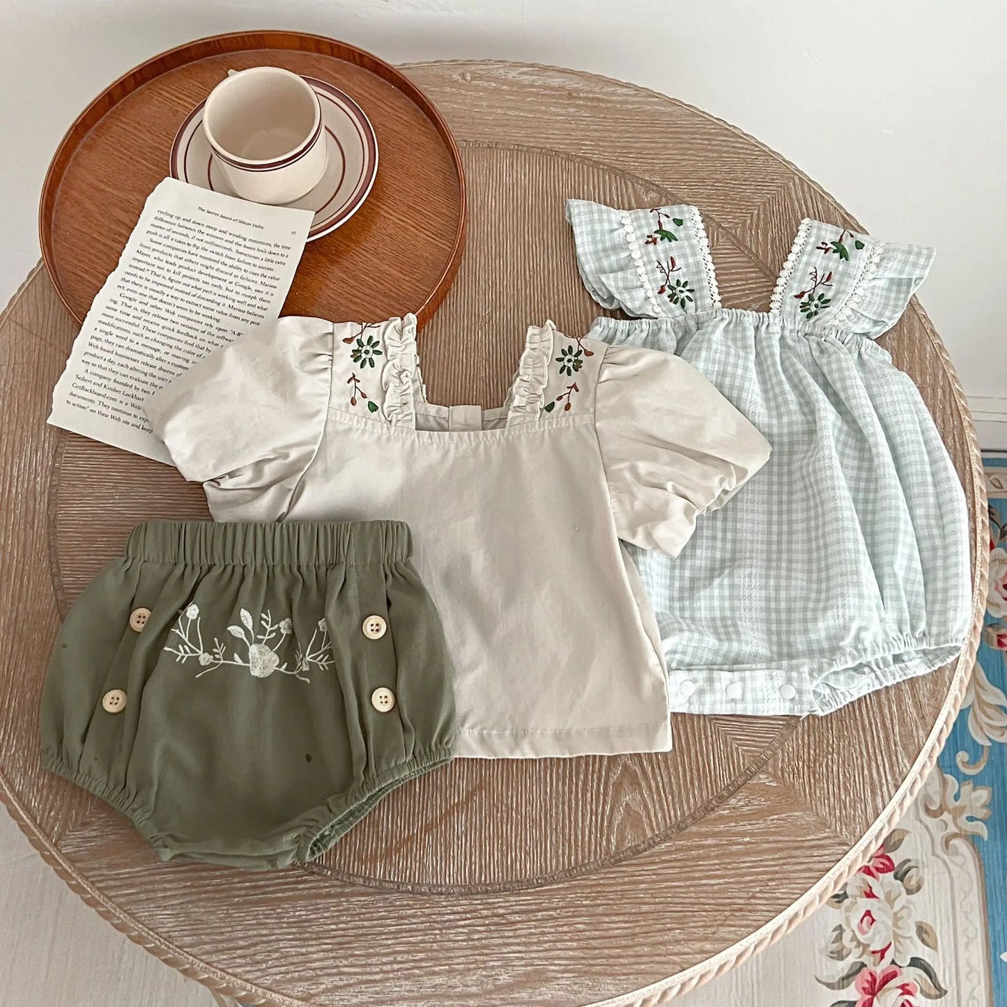 Infant Baby Girls Short Sleeve Green Printing Tops Shorts 2Pcs Clothing Sets Summer Baby Girls Children's Clothes Suit 0-3Yrs