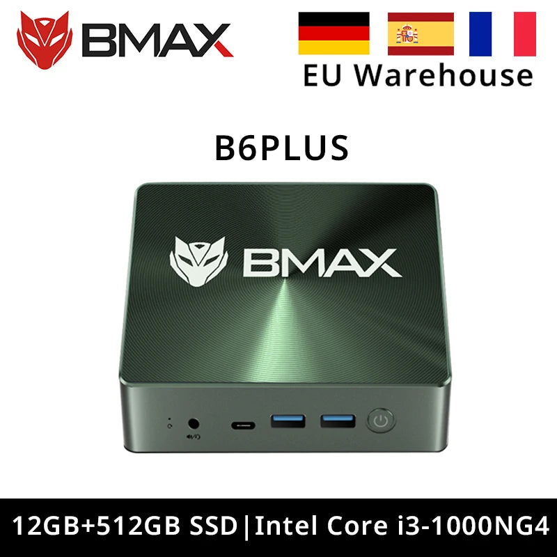BMAX B6 Plus Mini-PC - 12GB RAM, 512GB NVMe SSD, HDMI 2x