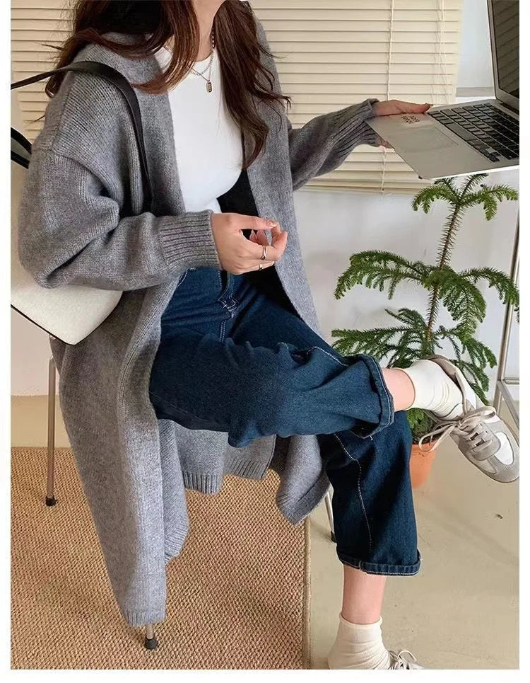 Mooclound PYTZX-b108 Lang Strickcardigan- Baumwolle Größe SL