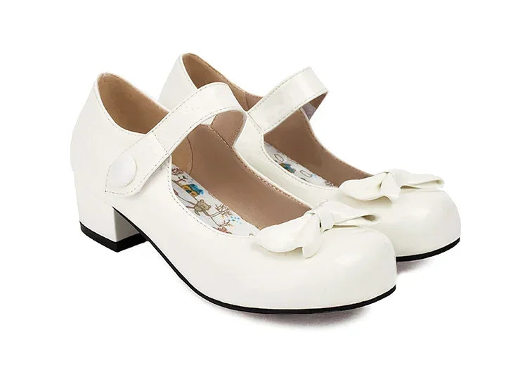 Frühling Mädchen Mary Jane Niedrige Absätze 2025 - Damen Schleife Party Platform Schuhe - Cosplay Lolita Schwarz Weiß Rot
