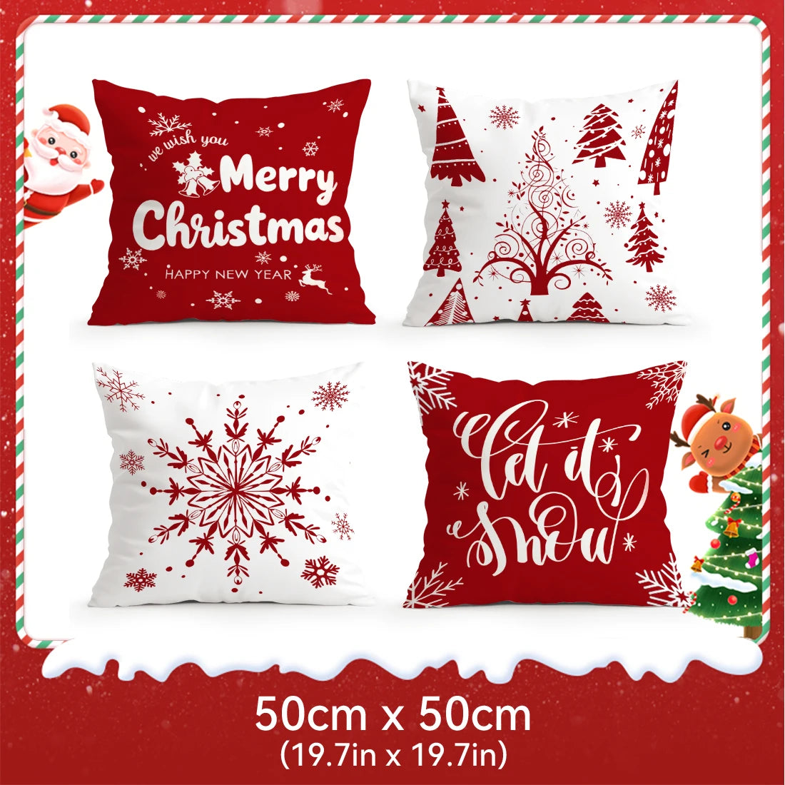 Red Christmas Decoration Pillowcase Printed Polyester 40/45/50cm Throw Pillowcover Decorative Sofa Cushion Pillowslip Home Decor