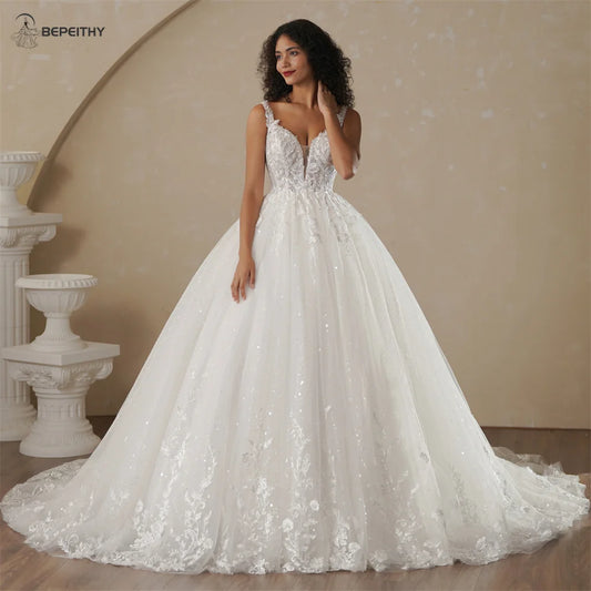 BEPEITHY V-Ausschnitt Brautkleid - Ärmellos Elfenbein Gr S M