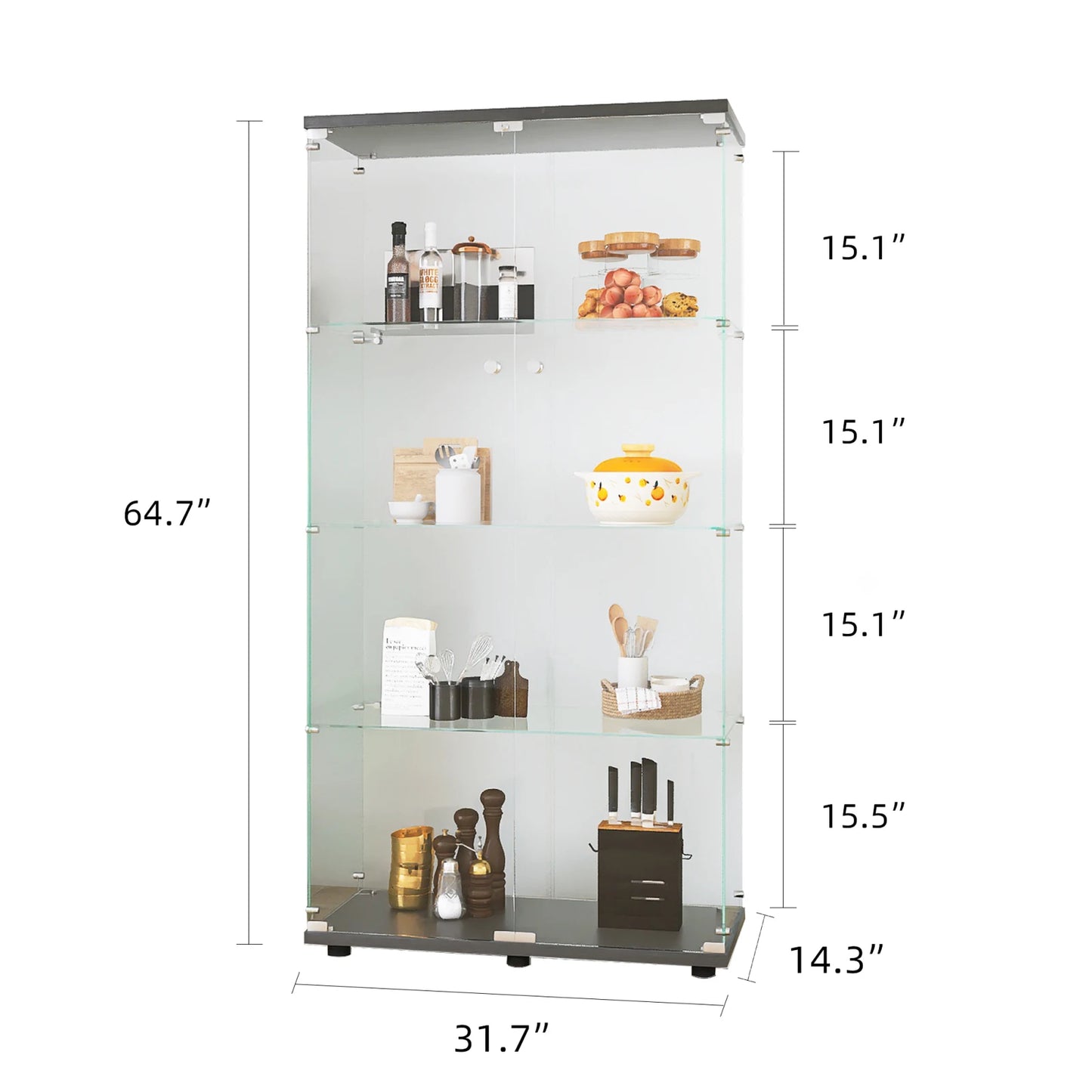 Rosahqnda Vitrine 4 Ebenen Gehärtetes Glas Elegant