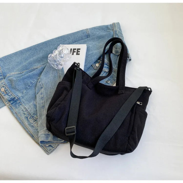 Fashion Versatile Shoulder Bag College Wind Commuting Corduroy Square BagUnisex Large Capacity Leisure Portable Crossbody Bag