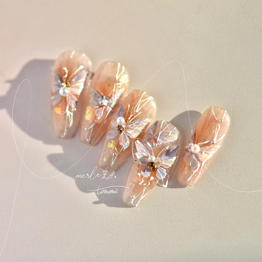 Fantasy Shiny Shell Light Butterfly Rhinestone Bohemia Hot 5D Soft Embossed Relief Nail Art Sticker 3D Decal Decoration Manicure