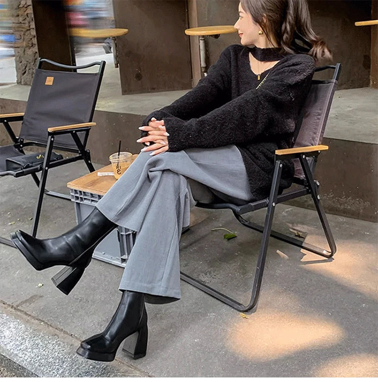 Ohmmayby Vintage Square Toe Damen Stiefeletten Mit Reißverschluss Hinten - Größe EU 37-41, Absatzhöhe 5-8 cm, Knöchelhöhe