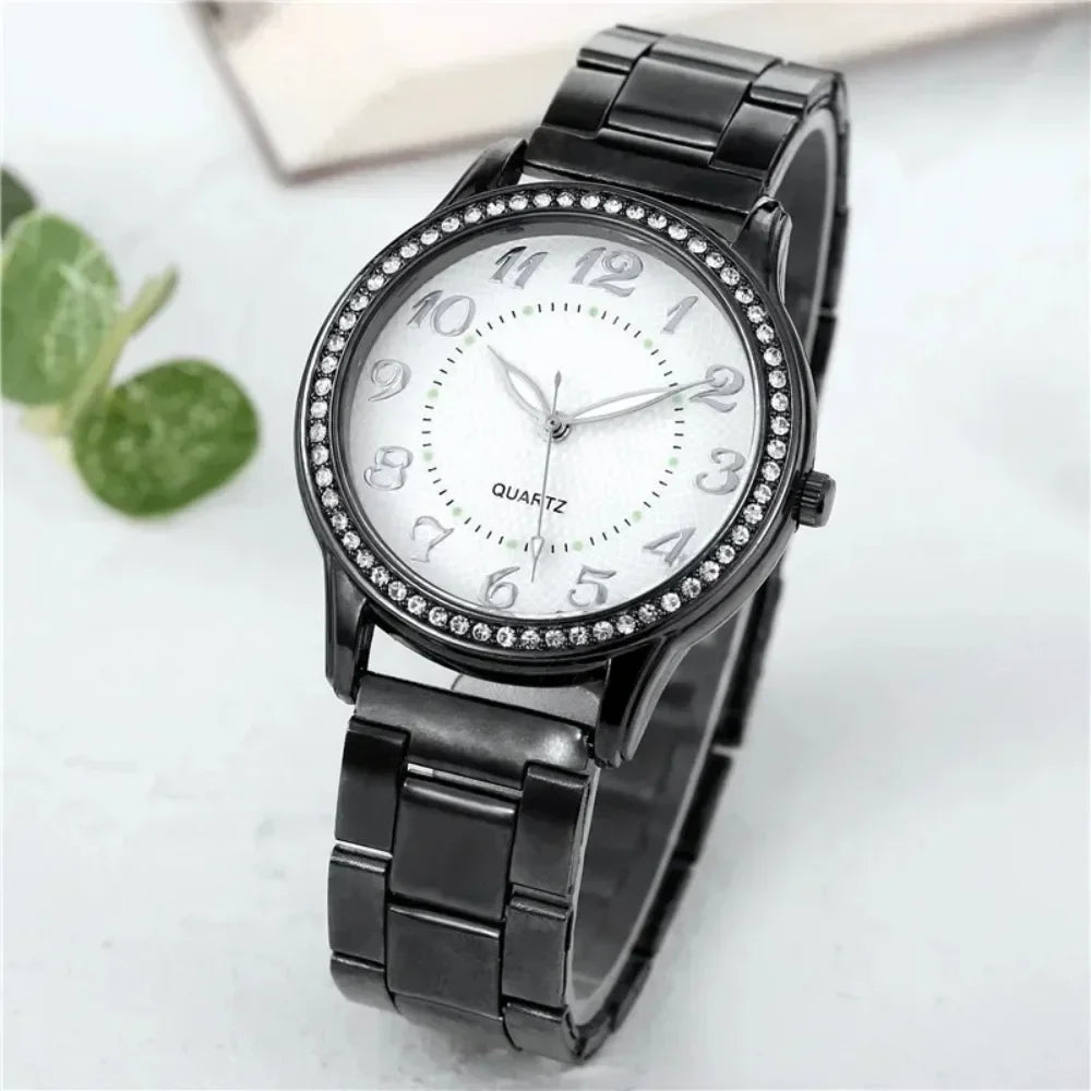 Luxury Brand Women Watch 2024 New Fashion Simple Rhinestone Steel Band Watch Ladies Big Dial Quartz Clock Bracelet Clock Reloj