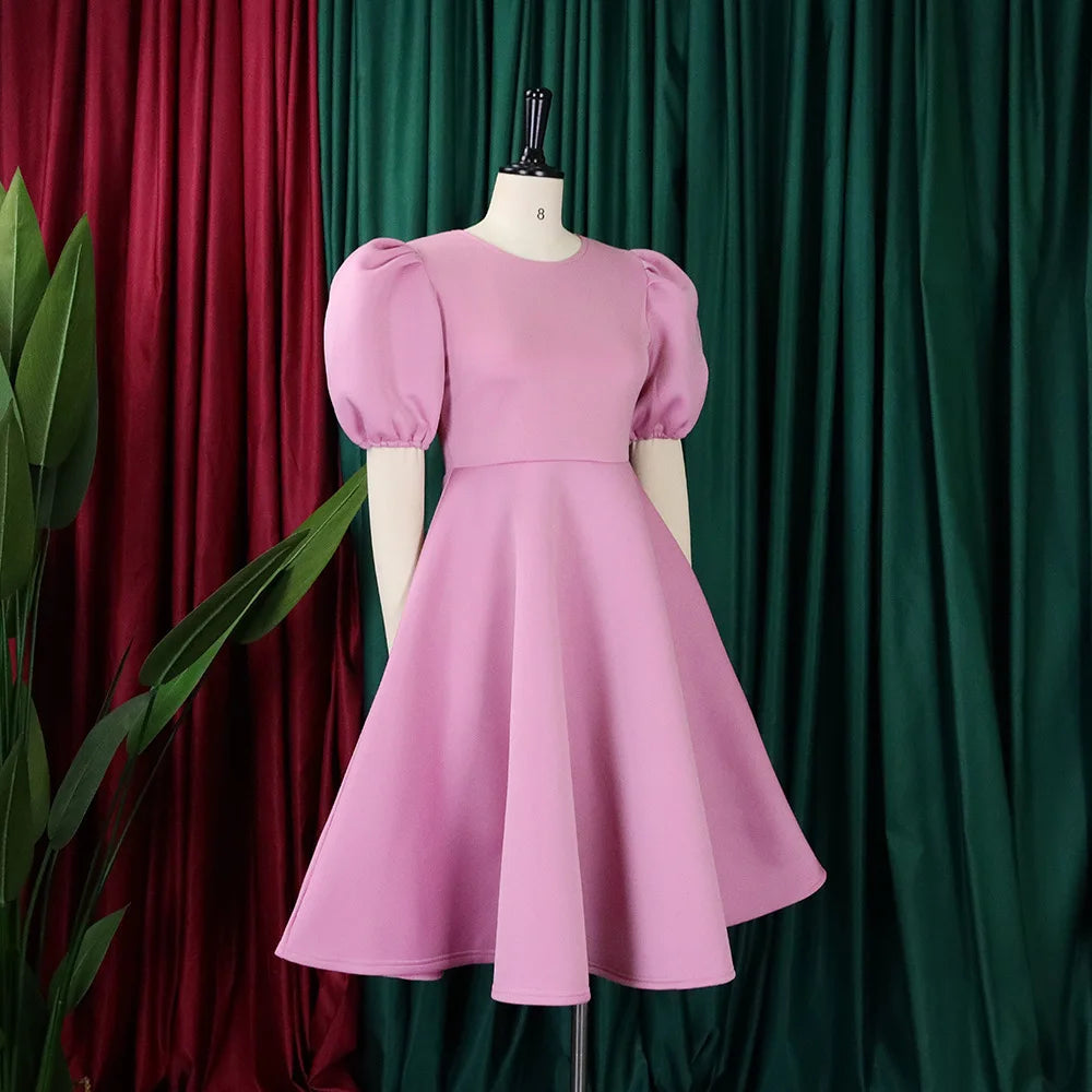 Elegante Kleider Für Frauen 2024 O-Ausschnitt Kurze Ärmel Hohe Taille Plissiert Midi Luxus Weiblich Geburtstag Party Dinner Vestidos