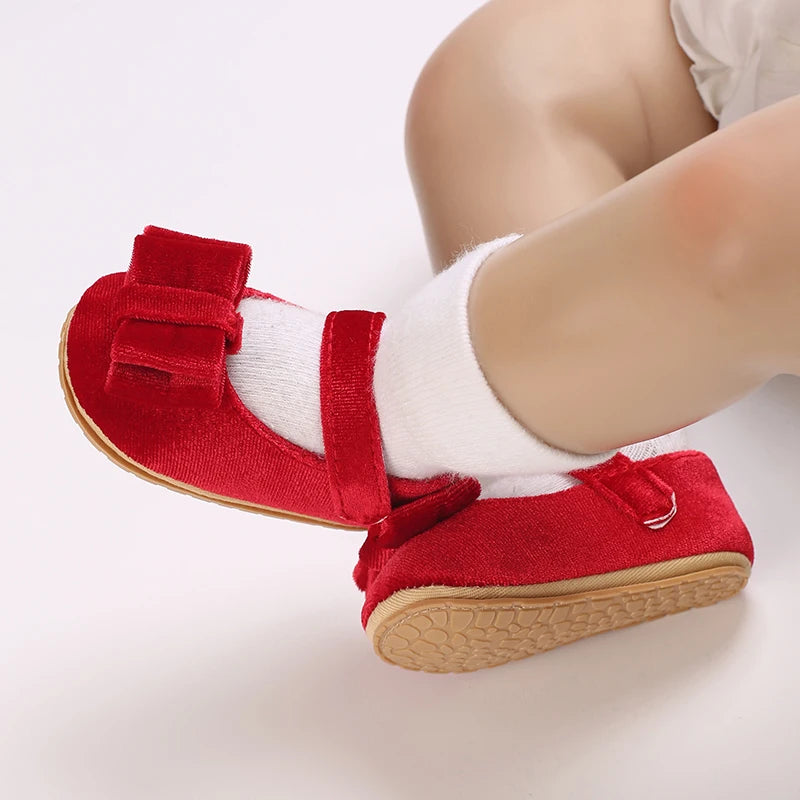 Baby-Prinzessinnen-Schuhe 2025: Velvet-Bow Flat-Shoes - First Step Collection