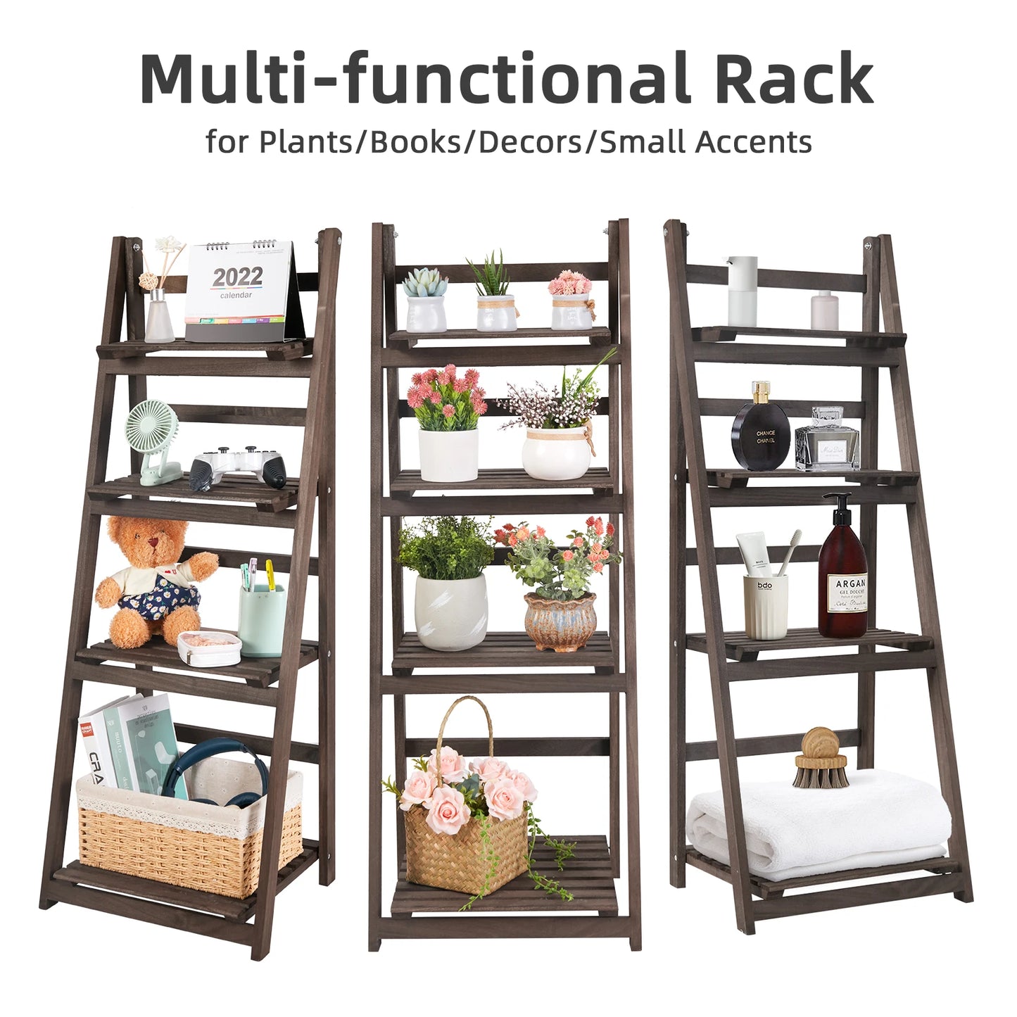 WisforHigh Leiter-Pflanzenständer 4-Stufig, 110 cm, Paulownia-Holz