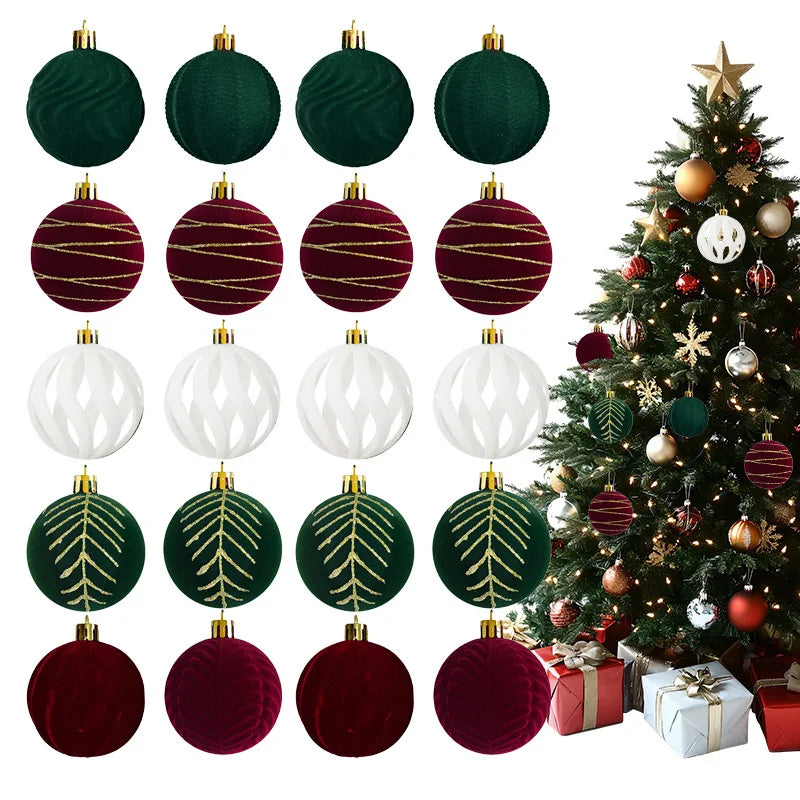 Choice Velvet Flock Weihnachtskugeln - 30 Stück 6 cm Rot Gruen Weiss