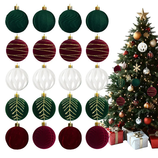 Choice Velvet Flock Weihnachtskugeln - 30 Stück 6 cm Rot Gruen Weiss