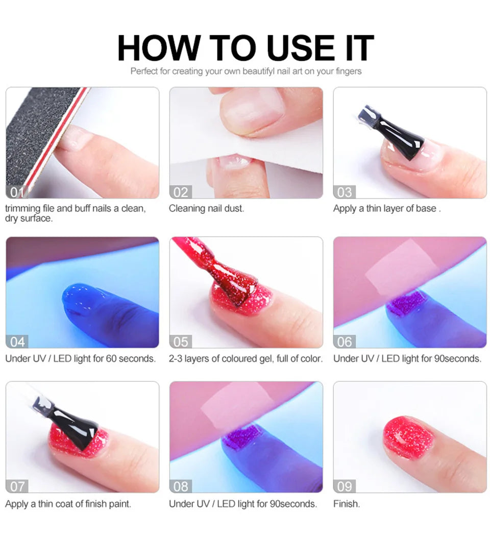 Nail Extension Kit Acrylic Gel Polish Nail Polish with UV LED Nail Lamp Manicure Kit and Base Coat Top Coat for Salon and Home