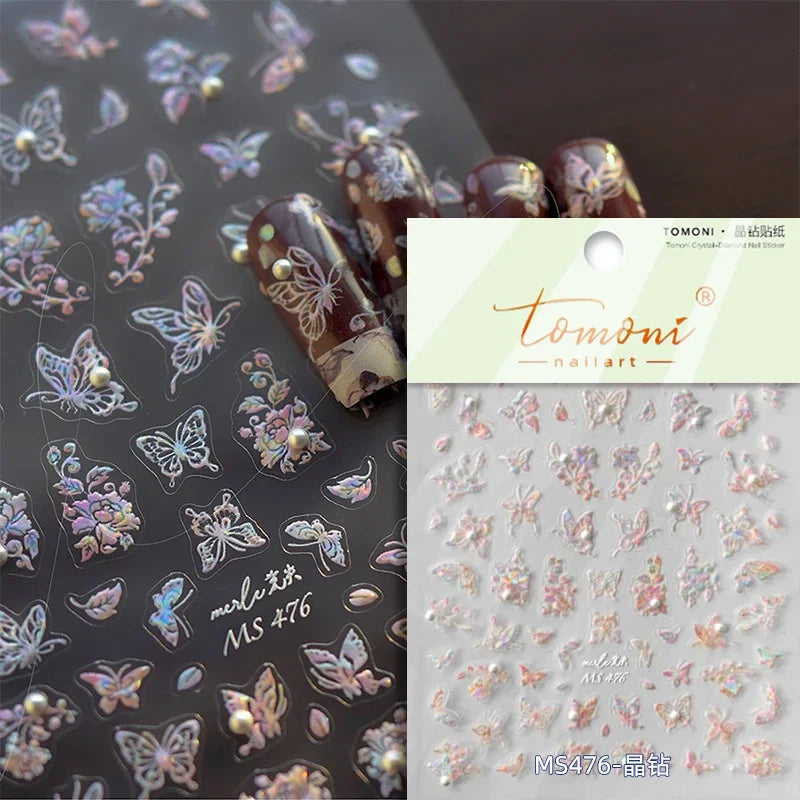 Fantasy Shiny Shell Light Butterfly Rhinestone Bohemia Hot 5D Soft Embossed Relief Nail Art Sticker 3D Decal Decoration Manicure