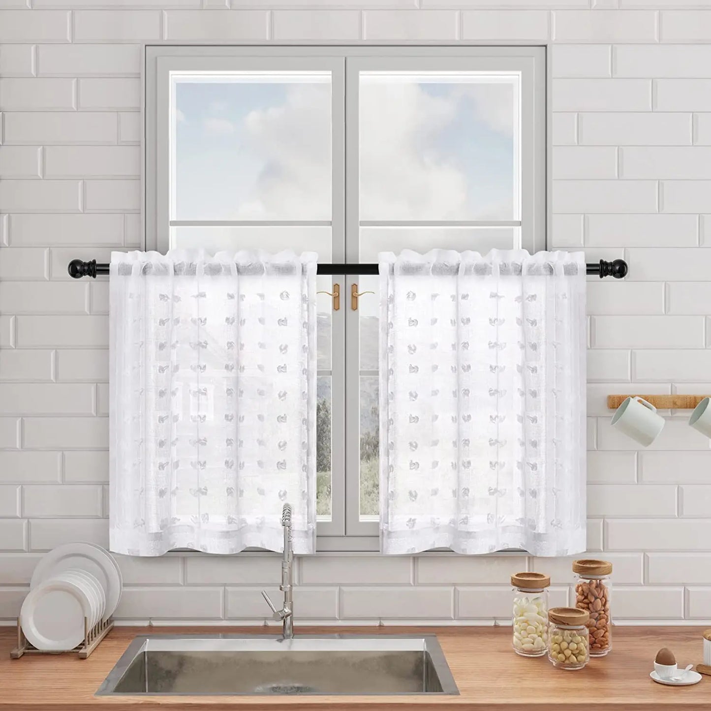 Cute Style White Short Curtains For Living Room Bedroom Curtains For Chic Girls Kids Window Kitchen Bathroom Camper Small Drapes
