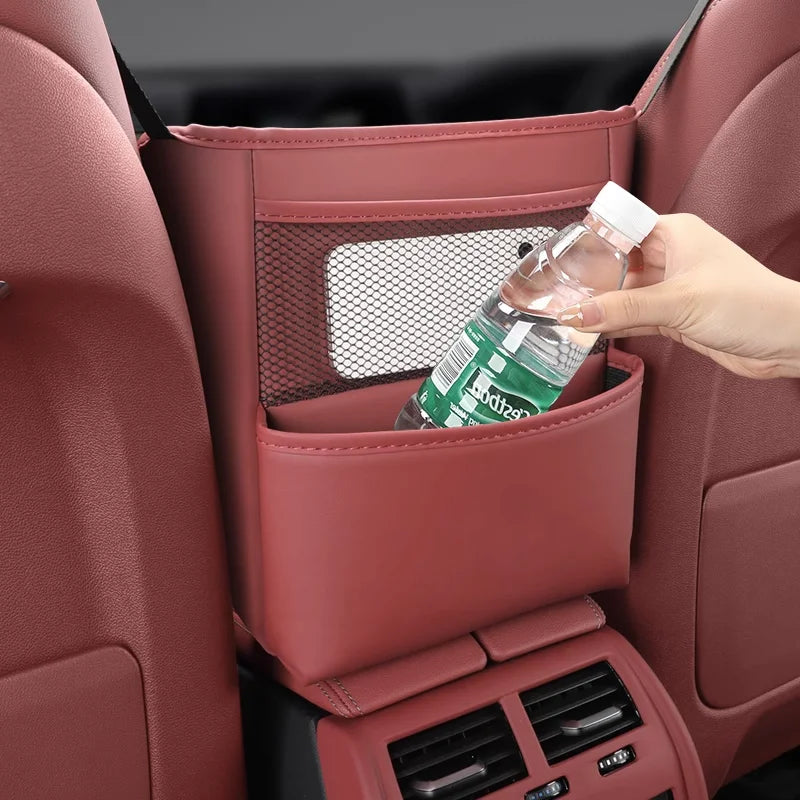 Car Seat Middle Storage Bag PU Leather Car Armrest Hanging Organizer Multifunction Handbag Holder Net Pocket Cup Tissue Storage