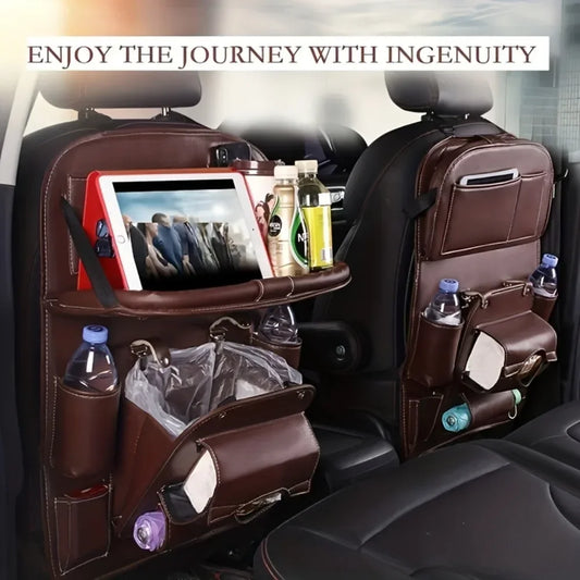 Seat Back Organizer Big Hanging Car Seat Storage Bag Garbage with Foldable Dining Tray Bin Capacity Multifunctional Trunk Back