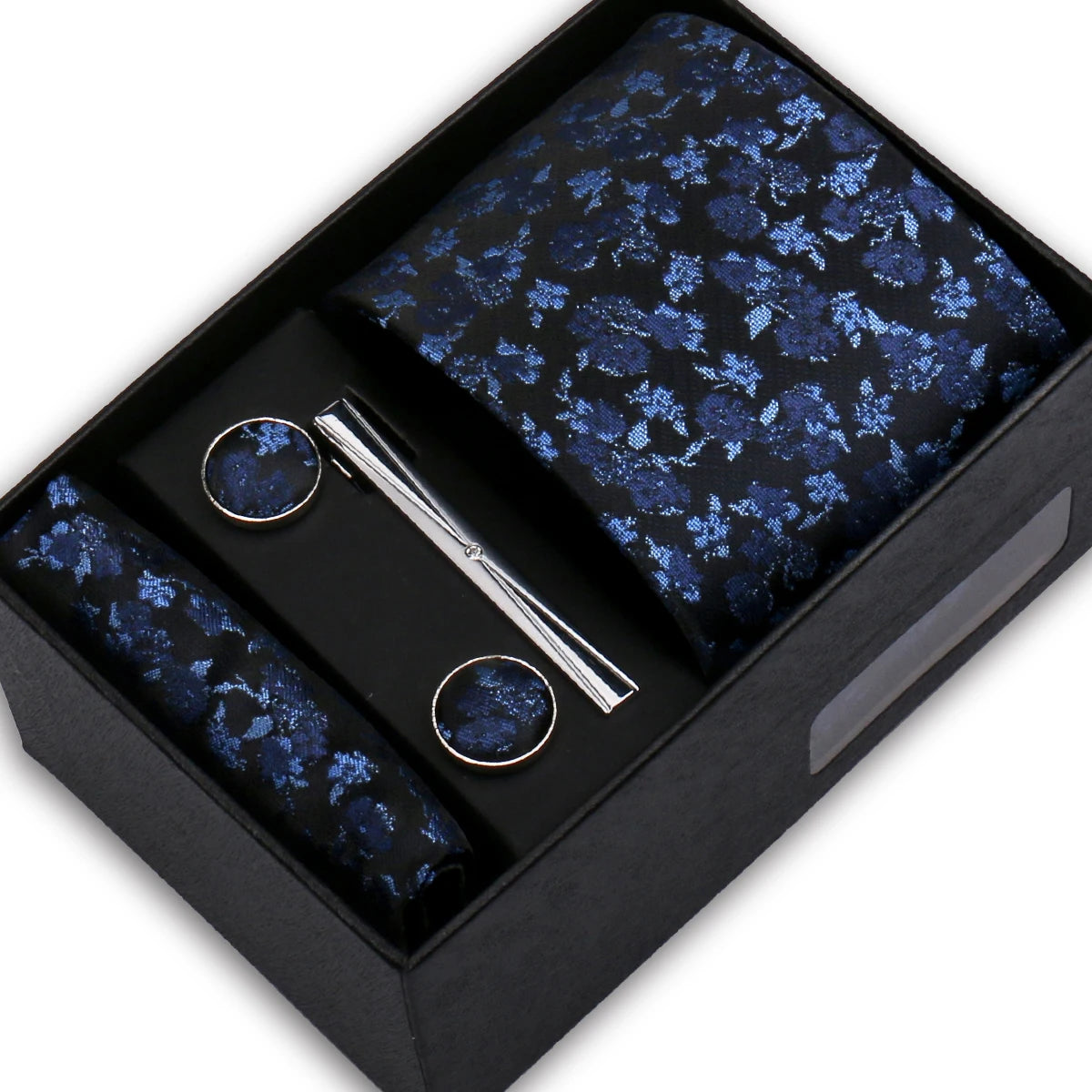 Elegant Men's Suit Necktie Gift Box Set Floral Tie Handchief Cufflinks Tie Clip 4-Piece Business Wedding Party Suit Accessories