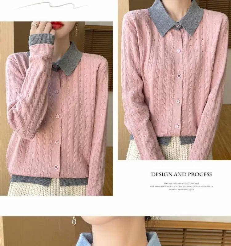 CN Fujian Zweiteiliger Strickcardigan - Größe L Polyester Knopf