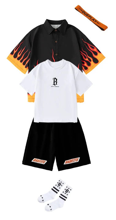 Jungen-Streetwear-Set 2025: Hip-Hop Flame-Design - Urban Dance Collection