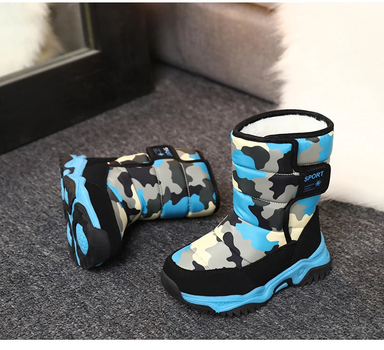 Kinder Schnee Stiefel Jungen Warme Winter Schuhe Outdoor Wanderschuhe Camouflage Komfortable Plattform Plüsch Sport Jungen Stiefel