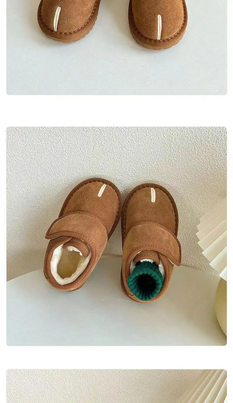 Kinder Winter Schnee Stiefel Neue 2025, Faux Wildleder Warme Plüsch Baumwolle Schuhe Jungen Mode Anti-slip Gummi Sohle mädchen Stiefeletten