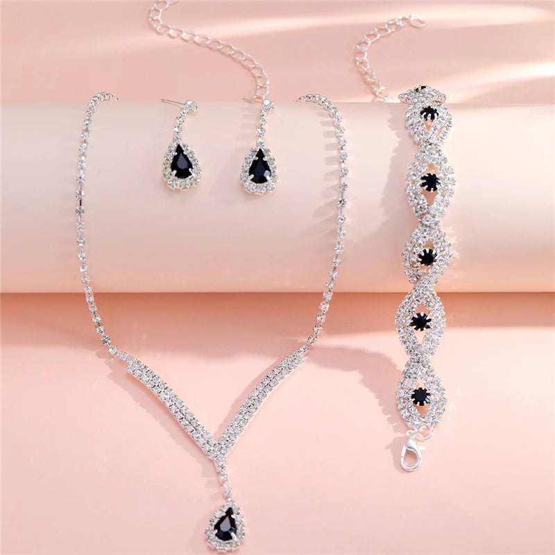 Luna Elegance Strass Brautset - 3-Teilig Schwarz Tropfen