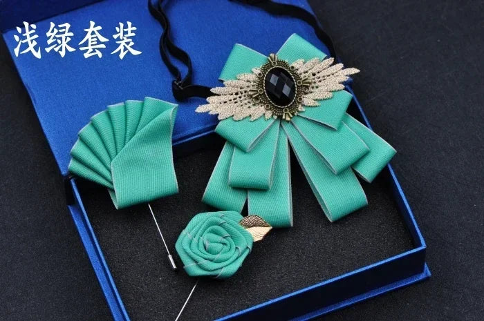 British Stlye Fabric Rhinestone Bow Ties Bridal Groom Bridesman Bowtie Wedding Tie Pocket Square Set Gift for Men Accessories