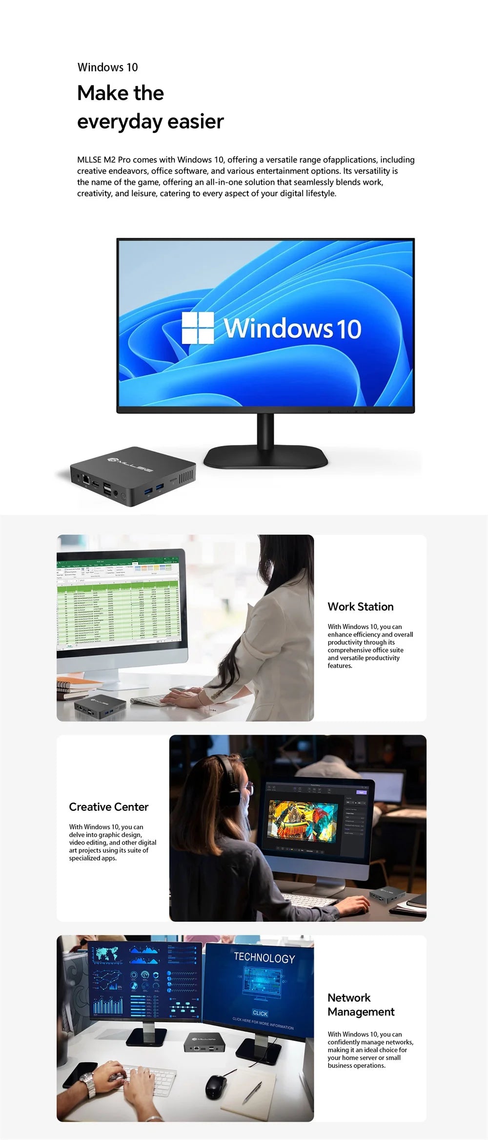 Mini PC compact MLLSE M2 Air - 128 GB ROM, N4000, 6 GB RAM