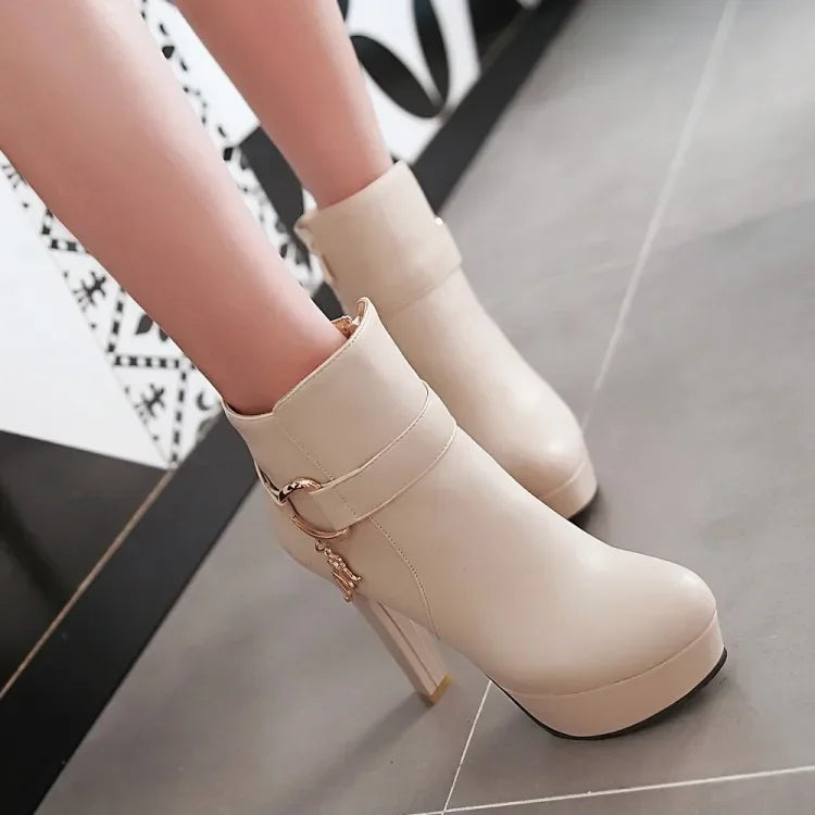 Elegant Short Boots Women Shoes Autumn Winter Women's Ankle Boot Platform Sweet Black White Pink Heeled Party Shoes Ladies