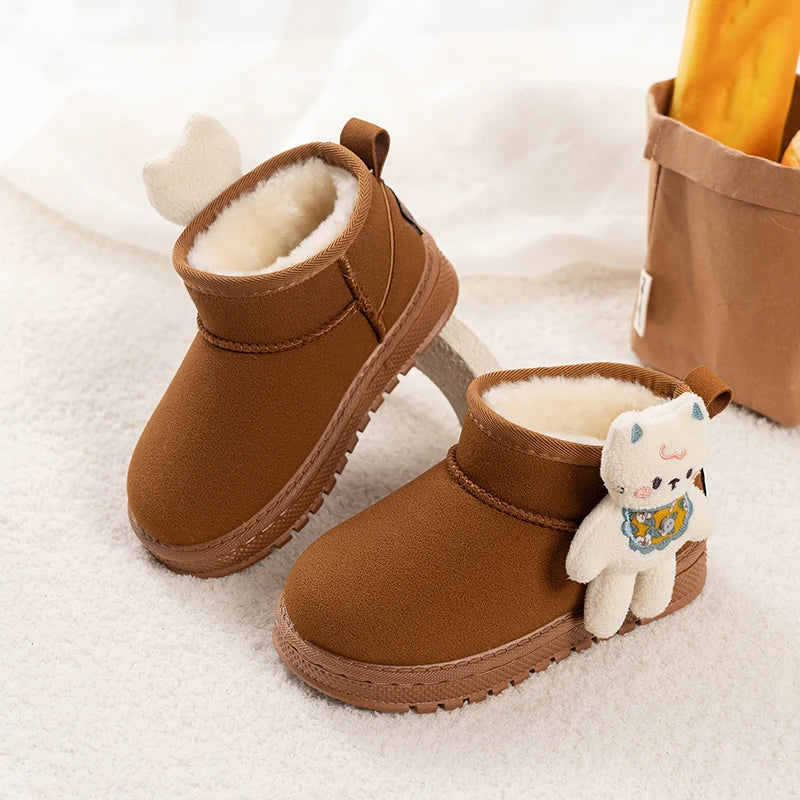 Kinder-Schneestiefel mit niedlichen Bären, Kinder-Stiefeletten, vielseitige Mode, 2025, Winter, neue warme Stiefel für Jungen und Mädchen, dickes Fell, rutschfest