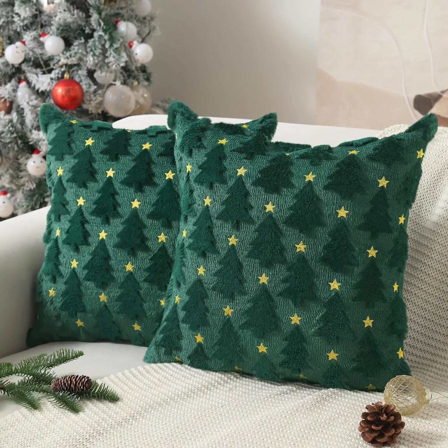 1pc Christmas Pillow Case Decorative Throw Cushion Set - Knitted Christmas Tree Pattern for Living Room Sofa Cushion Cover