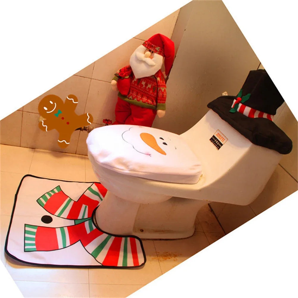 New Cute Christmas Toilet Seat Covers Creative Santa Claus Bathroom Mat Xmas Supplies for Home New Year Navidad Gift Decor 2025