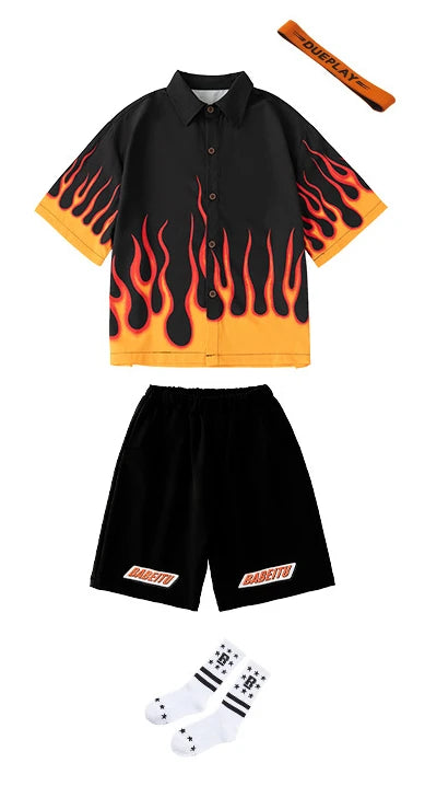 Jungen-Streetwear-Set 2025: Hip-Hop Flame-Design - Urban Dance Collection
