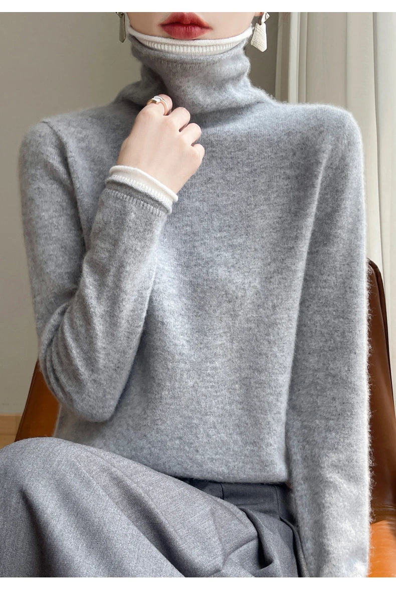 SHUANGYANROADCN Merino Rollpullover - Größe M, Merinowolle