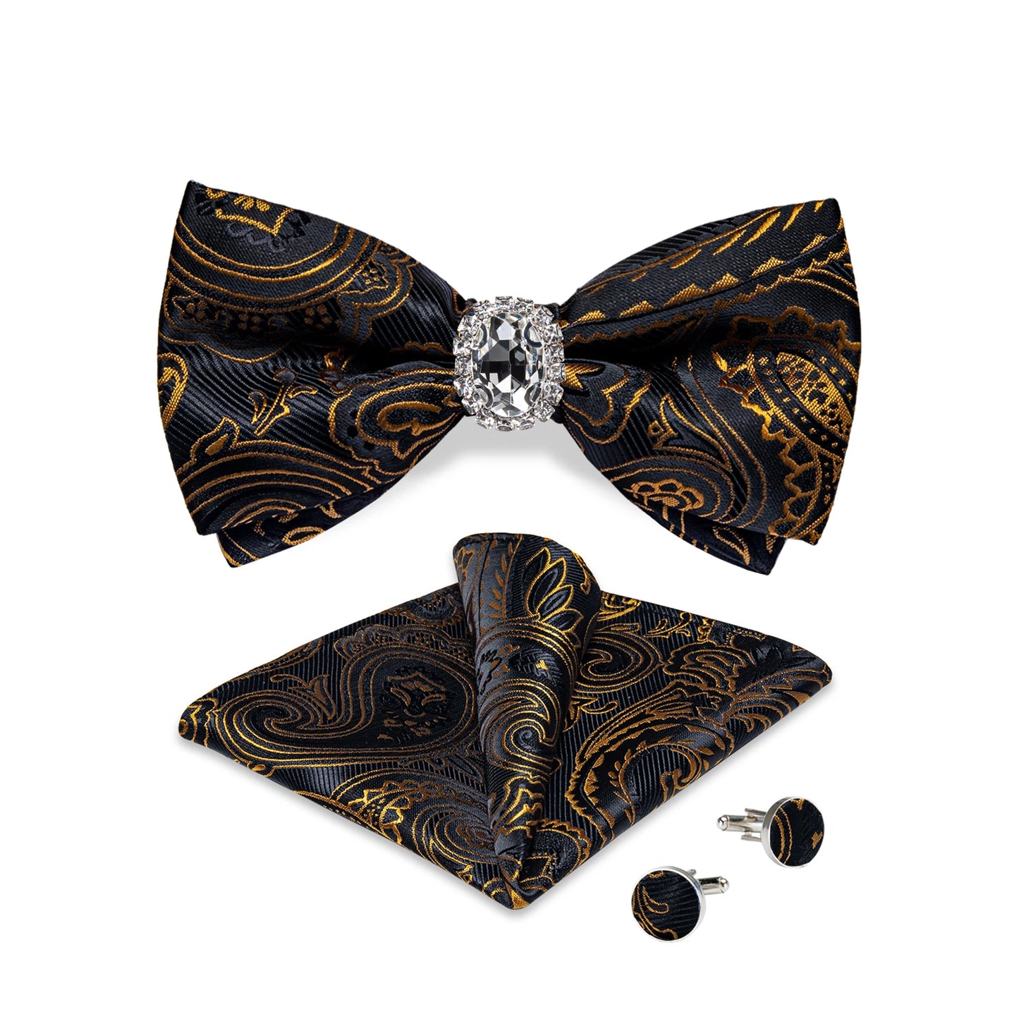 Designer Men's Silk Bowties Pocket Square Cufflink Set for Man Wedding Pre-tied Bow Ties Fashion Butterfly Knot Business Bowties